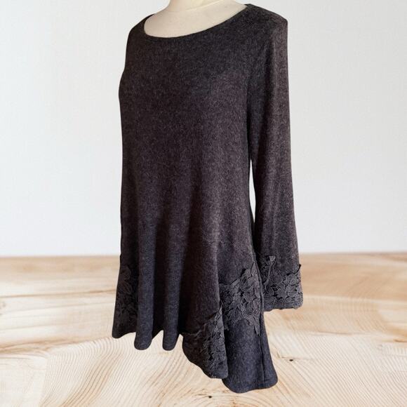 Entro Sweater Tunic Dress Sz M Chunky Lace Trim Long Sleeve Tier Bark Color - Picture 2 of 9